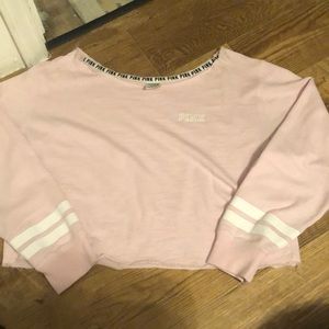 PINK cropped off the shoulder long sleeve T